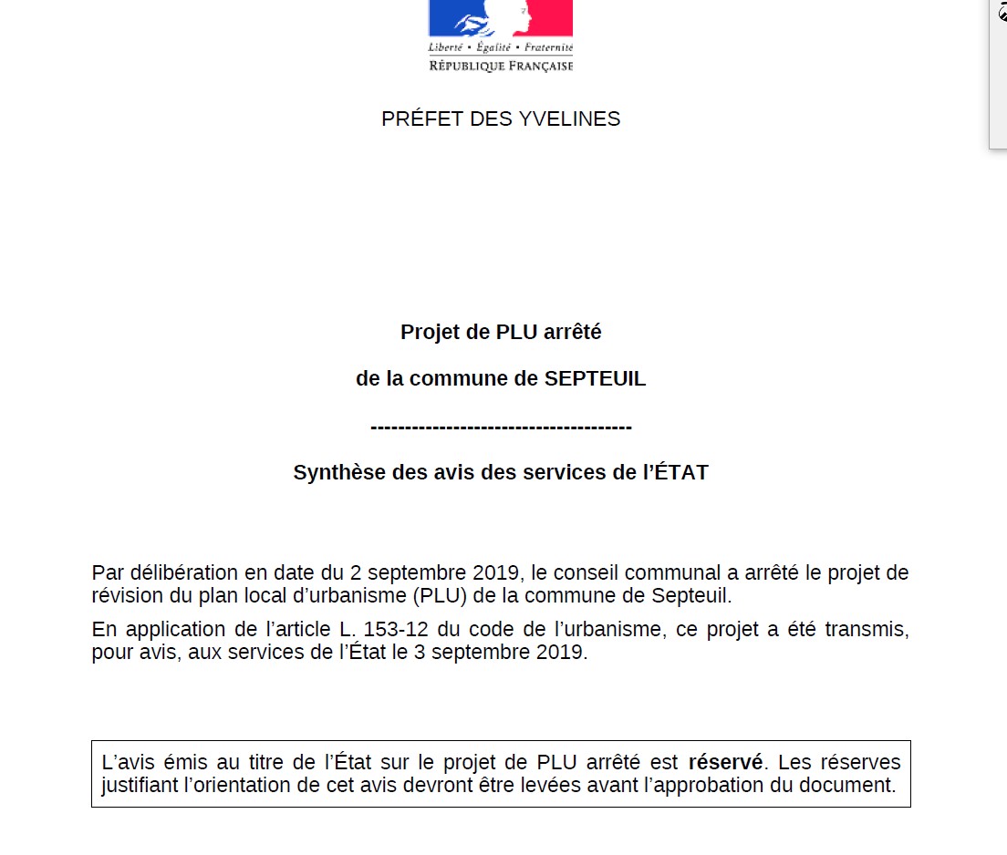 PLU Septeuil: Avis des PPA morceaux choisis