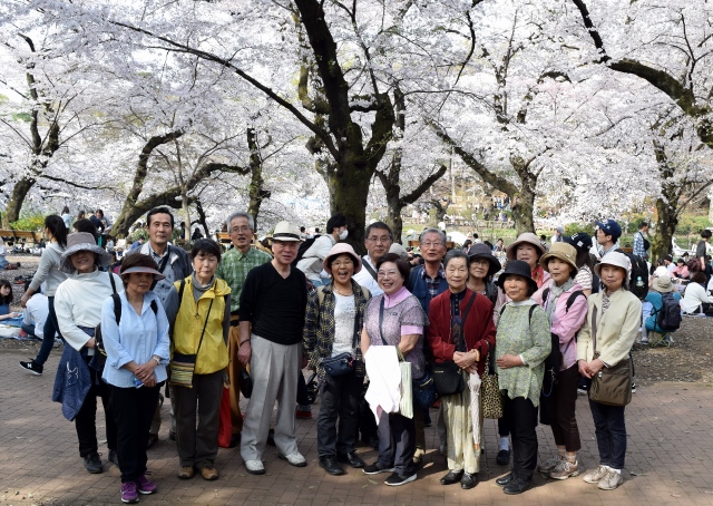 桜を背に集合写真