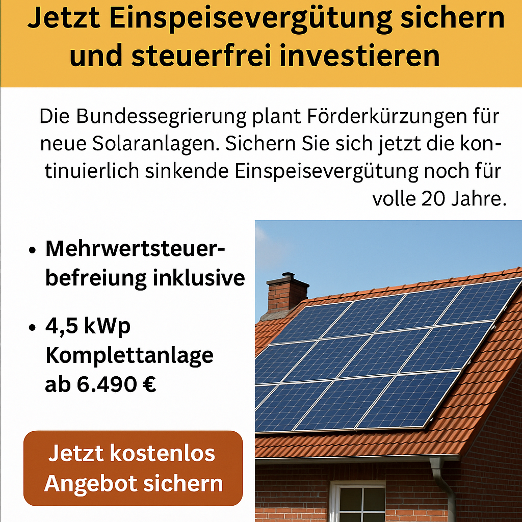 Solarförderung 2025 unter Druck – Jetzt Einspeisevergütung sichern und steuerfrei investieren