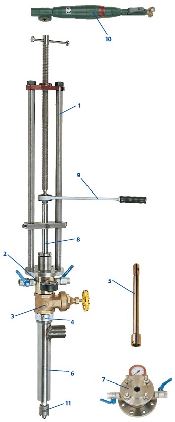Druckluftmotore, Antriebe, Anbohrmotore, Anbohrmaschinen, Bohrmaschinen, Anbohrgeräte, Anbohrständer, Perfekt 3, Gasleitungen anbohren, Wasserleitungen anbohren, Fräser, Zentrierbohrer, Lochfräser, Sägekranzfräser, Zwischenflansch, Flanschadapter