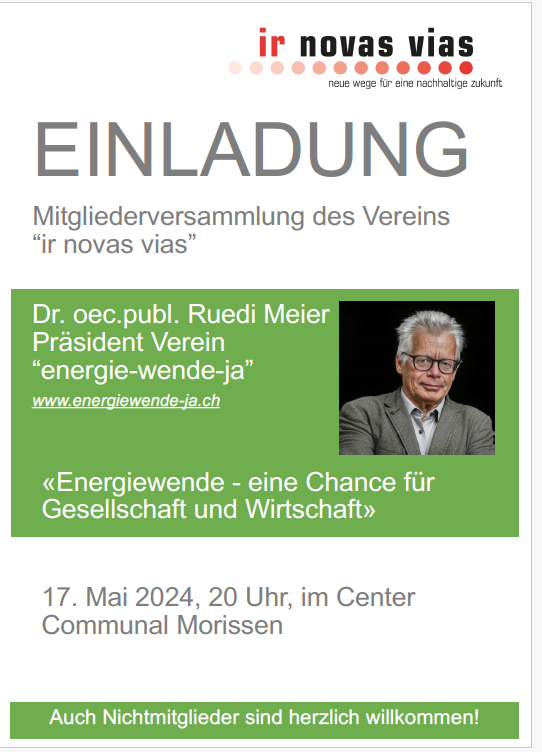 Dr. oec.publ. Ruedi Meier Präsident Verein “energie-wende-ja”