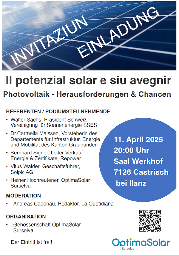Informationsveranstaltung am 11. April 2025 um 20 Uhr in Castrisch (Ilanz)