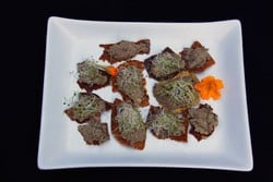 tartare cru aux champignons, terrine forestière crue, pleurotes, pâtés végétaux