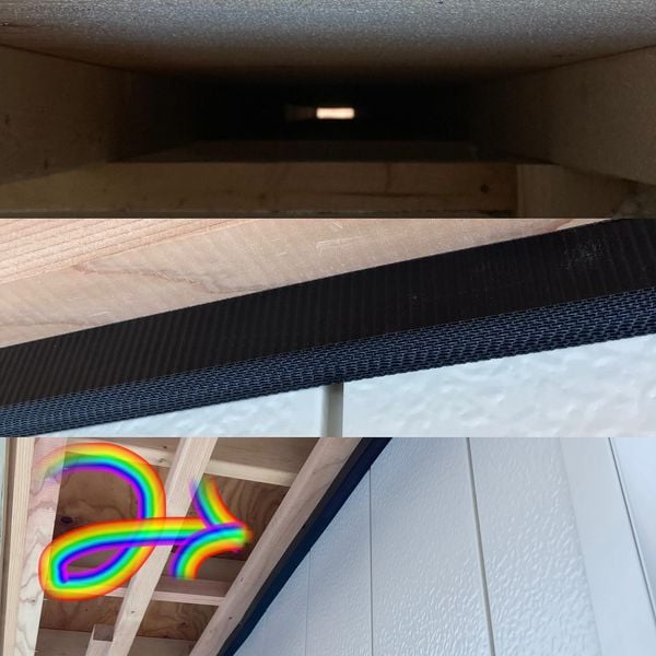 うらたかはた 今、ご覧いただいてる写真なんですが、レインボー！レインボー矢印から屋根通気内部を見たところなんです！屋根通気選手、何か言ってます、 サマー　ホットエアー　ゲットアウト　ガンガン！！ #シティーボーイカントリー11 :遠くの明かりがエグジット（お外） :ヒント　たかはたうら