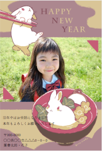 来年の干支のウサギが描かれた写真入り年賀はがき