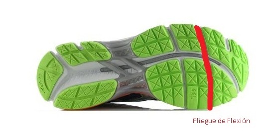 Pliegue de flexión en la suela de una zapatilla