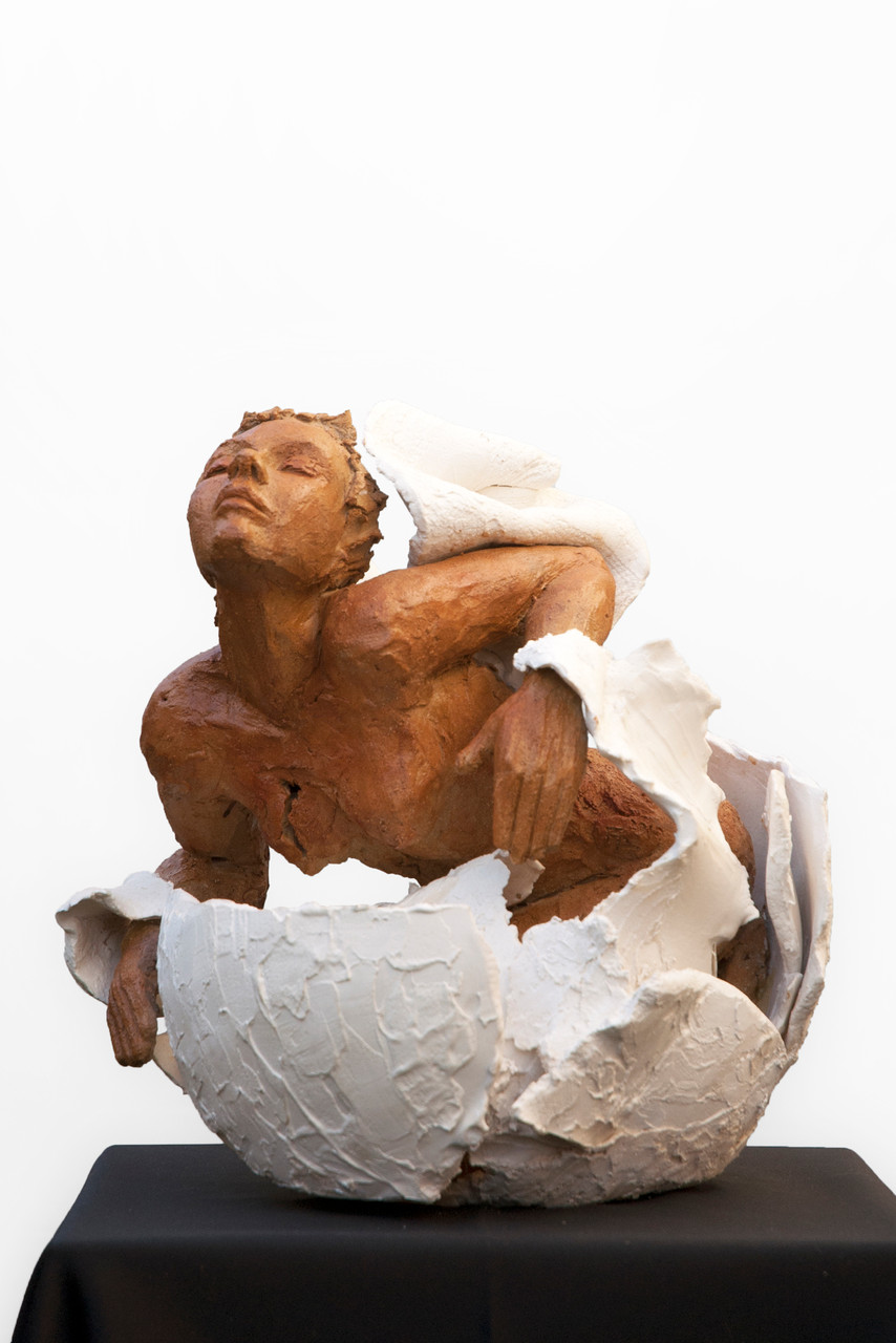 I will not lose, sculpture femme, grès et porcelaine - colelction de l'artiste