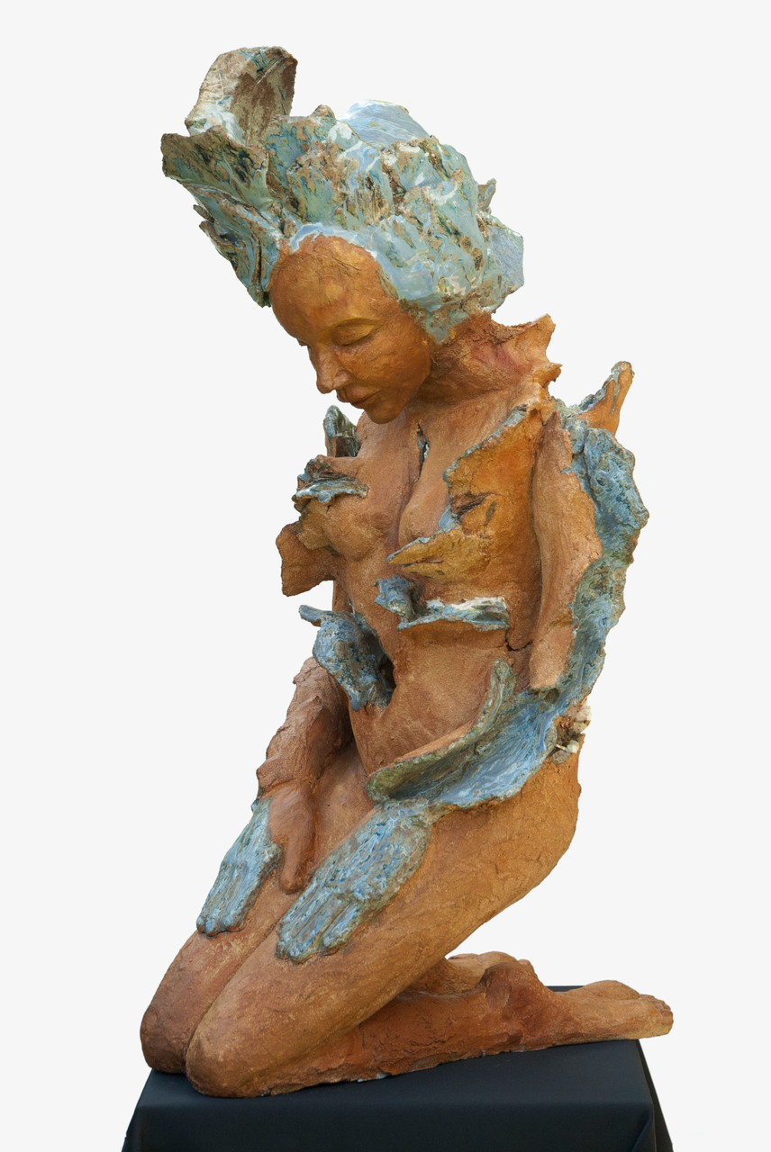 all is blue, sculpture femme grès et émaux - collection de l'artiste