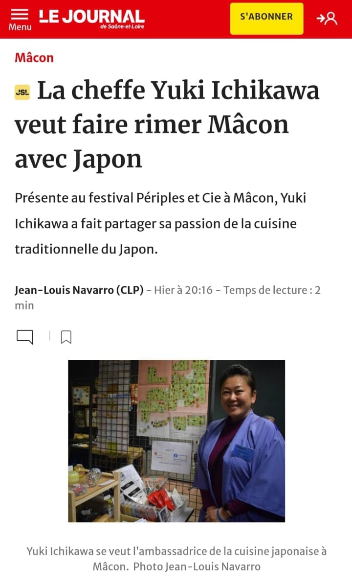 "La cheffe Yuki Ichikawa veut faire rimer Macon avec Japon" article LE JOURNAL Macon le 28/11/23