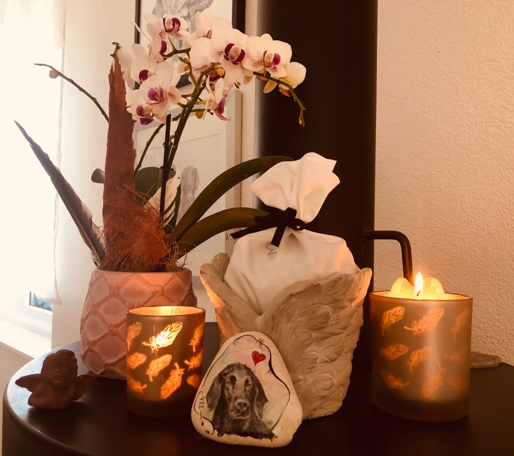 Fée ist wieder zu Hause und wurde auf einem Gedenkstein gemalt