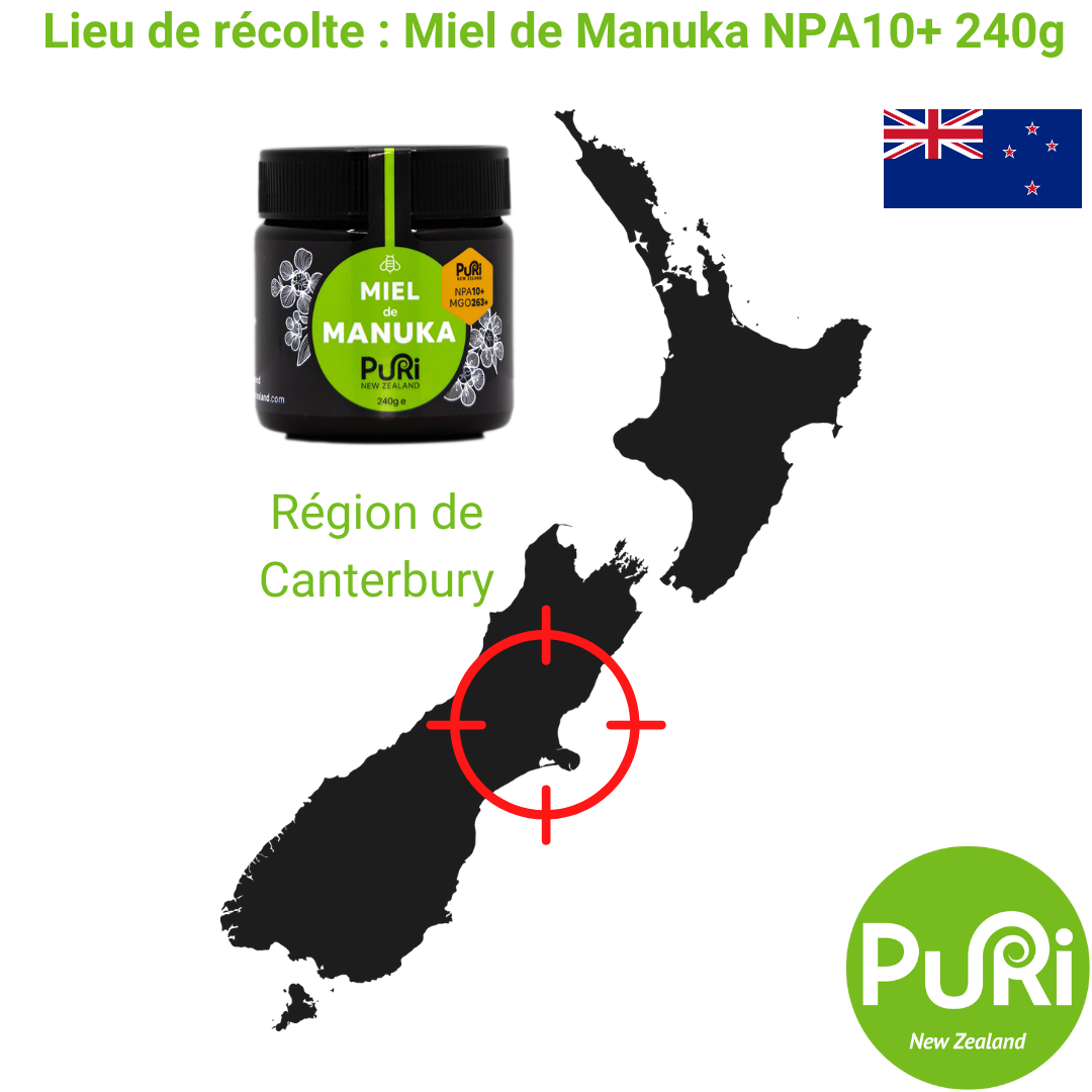 Miel de Manuka NPA 10+ Puri New Zealand - origine Canterbury NZ