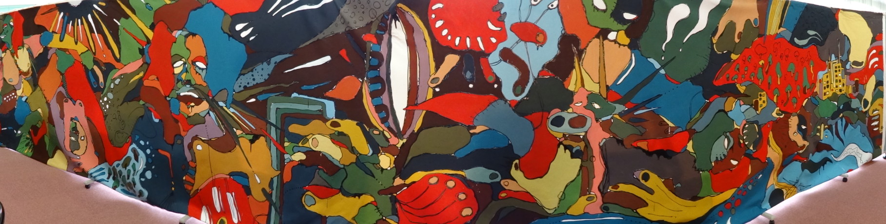 ボンドで黒く着色しアクリル絵の具と混ぜて描いてあります。