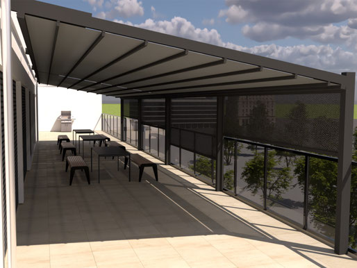 Visualisierung einer Faltdachpergola