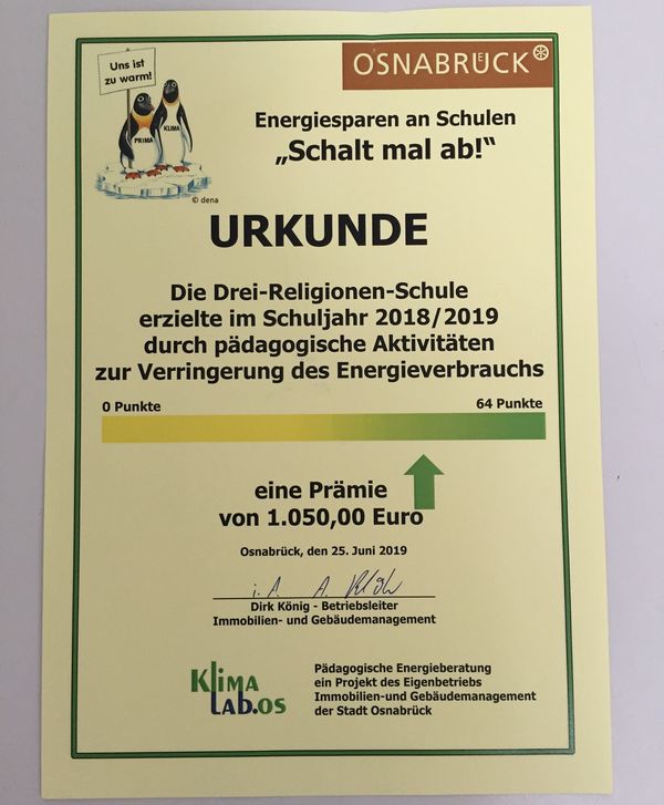 Energiespar-Urkunde - 25. Juni 2019