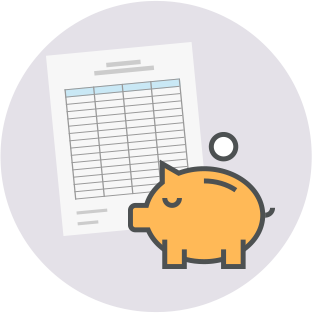 家計簿とブタの貯金箱のイラスト