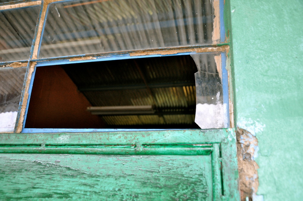 Broken window in one of the classrooms