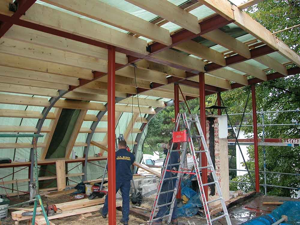 Aufstockung: Haupt- und Nebenträger in einer Ebene