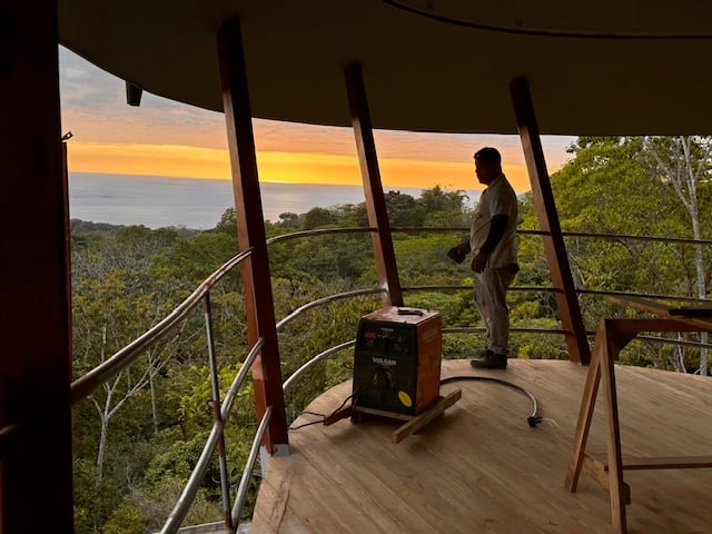 January 2024 - painting the railing with a view