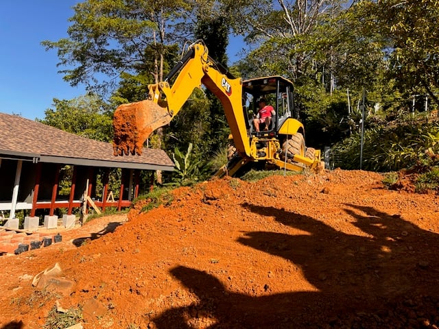 January 2024 - The backhoe is on site for a whole 8 hours to shape the entrance side