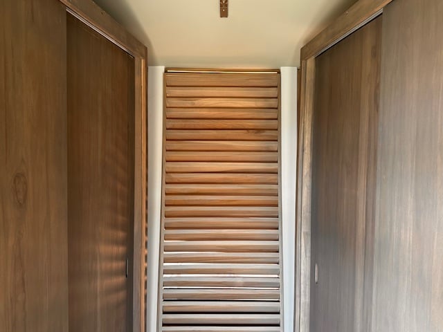 January 2024 - the rear wall is fitted with louvers and the first closets are installed