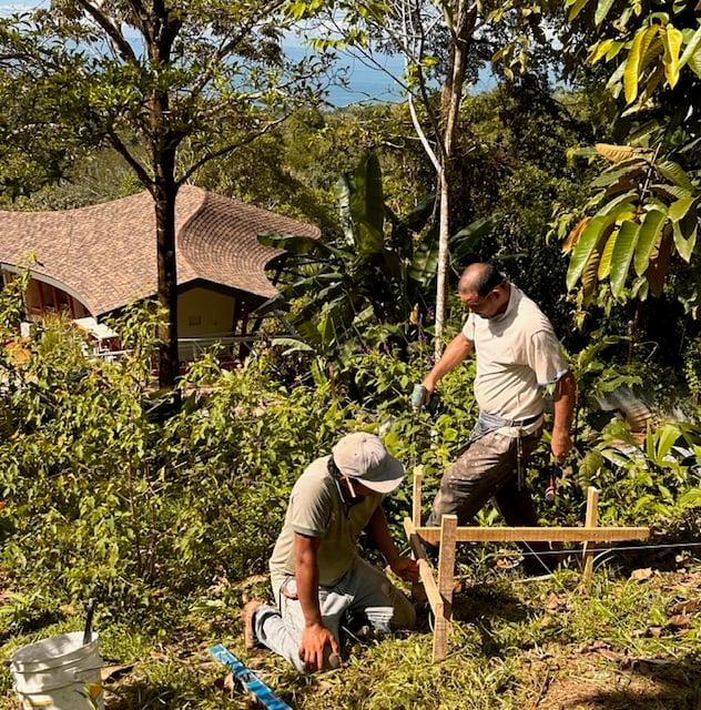 December 2023 - the position of the foundations for the solar panel frame behind our house is measured. 