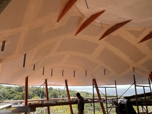 October 2023 - looks like a small progress; but now the vertical brackets are mounted in the ceiling, which hold the curtain and the mosquito net