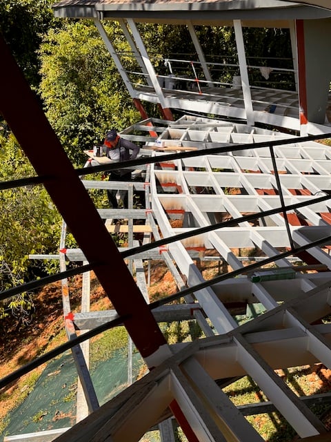 January 2024 - the horizontal railing at the terrace is being welded