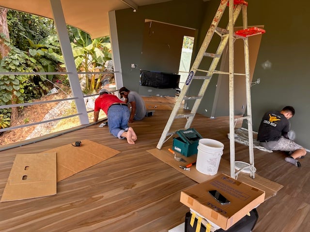 March 2024 - the curtain rails in the guest room are installed, the painters make the final touches 