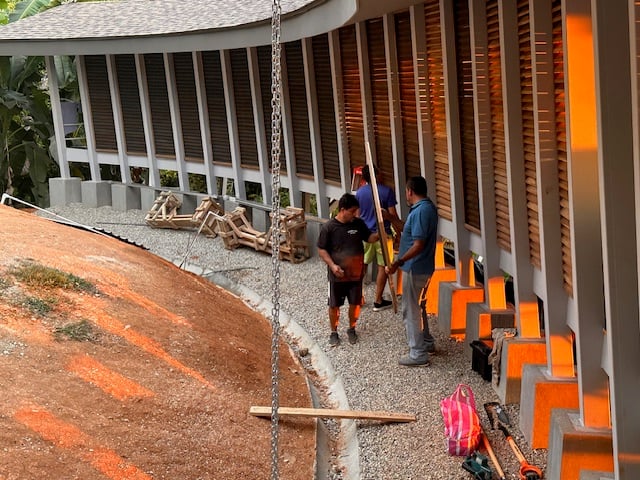 February 2024 - the rear wall of the house is further completed: louvers with mosquito netting