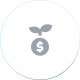 An icon of seeding money and leaves