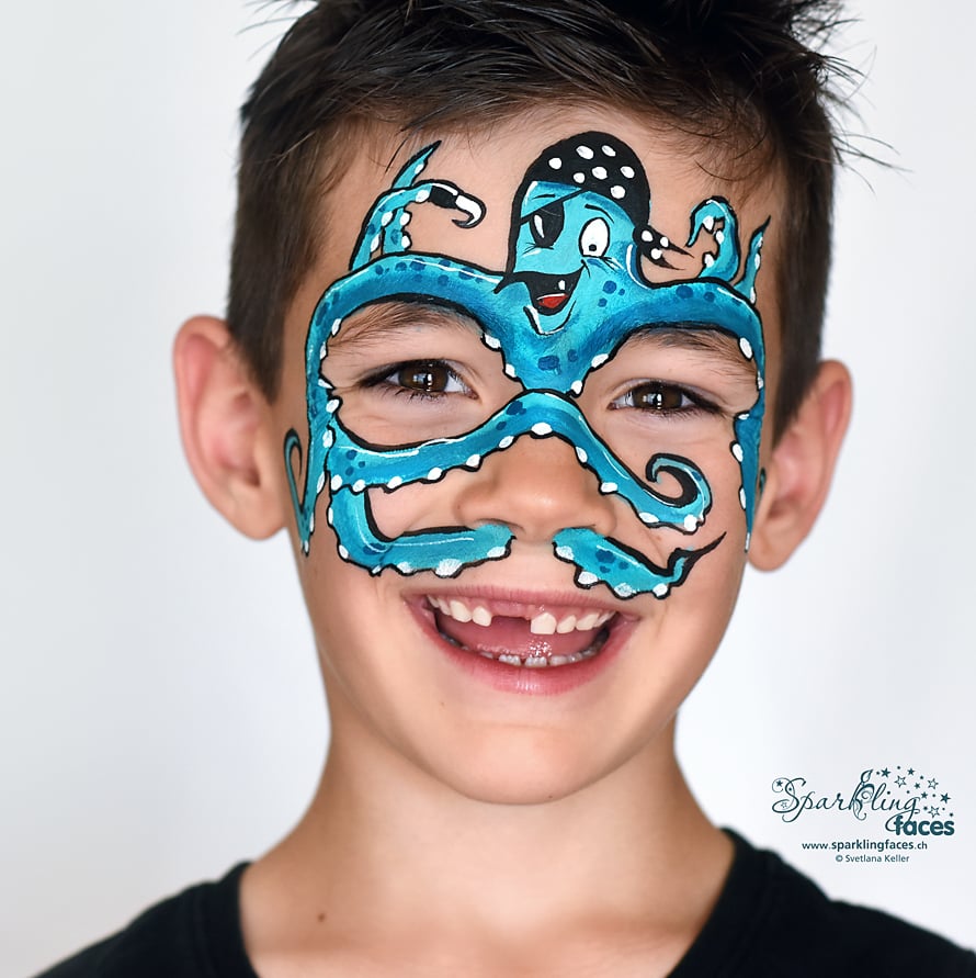 Kinderschminken_Vorlagen; Schminkfarben_kaufen_Schweiz; Kinderschminken_Kurse; einfach; Tintenfisch