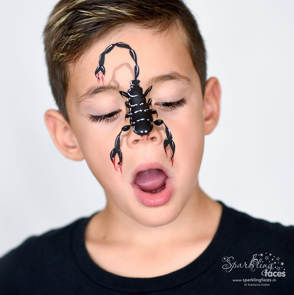 Kinderschminken_Vorlagen; Schminkfarben_kaufen_Schweiz; Kinderschminken_Kurse; einfach; Skorpion