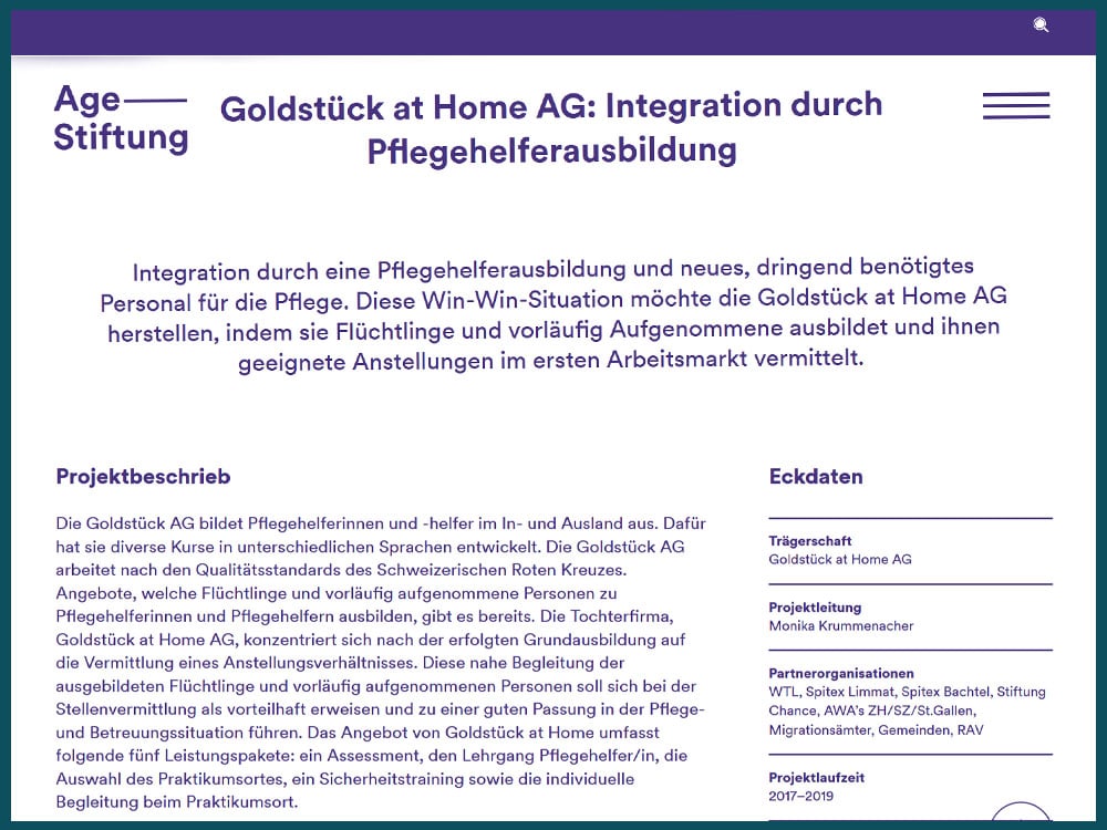 Age Stiftung unterstützt Goldstück at Home Projekt