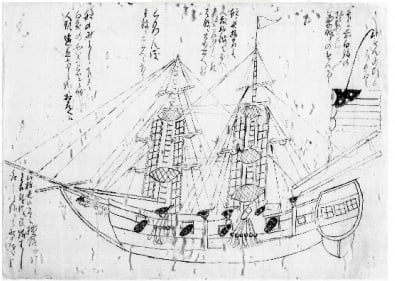 「ネイティプJが描いたレイディ・ワシントン号の写生画（神奈川大学日本常民文化研究所写真提供）