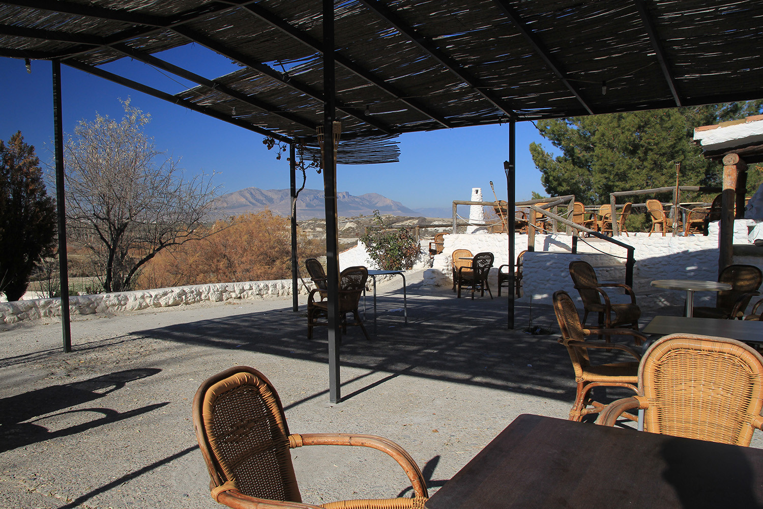 The terrace of the cave restaurant