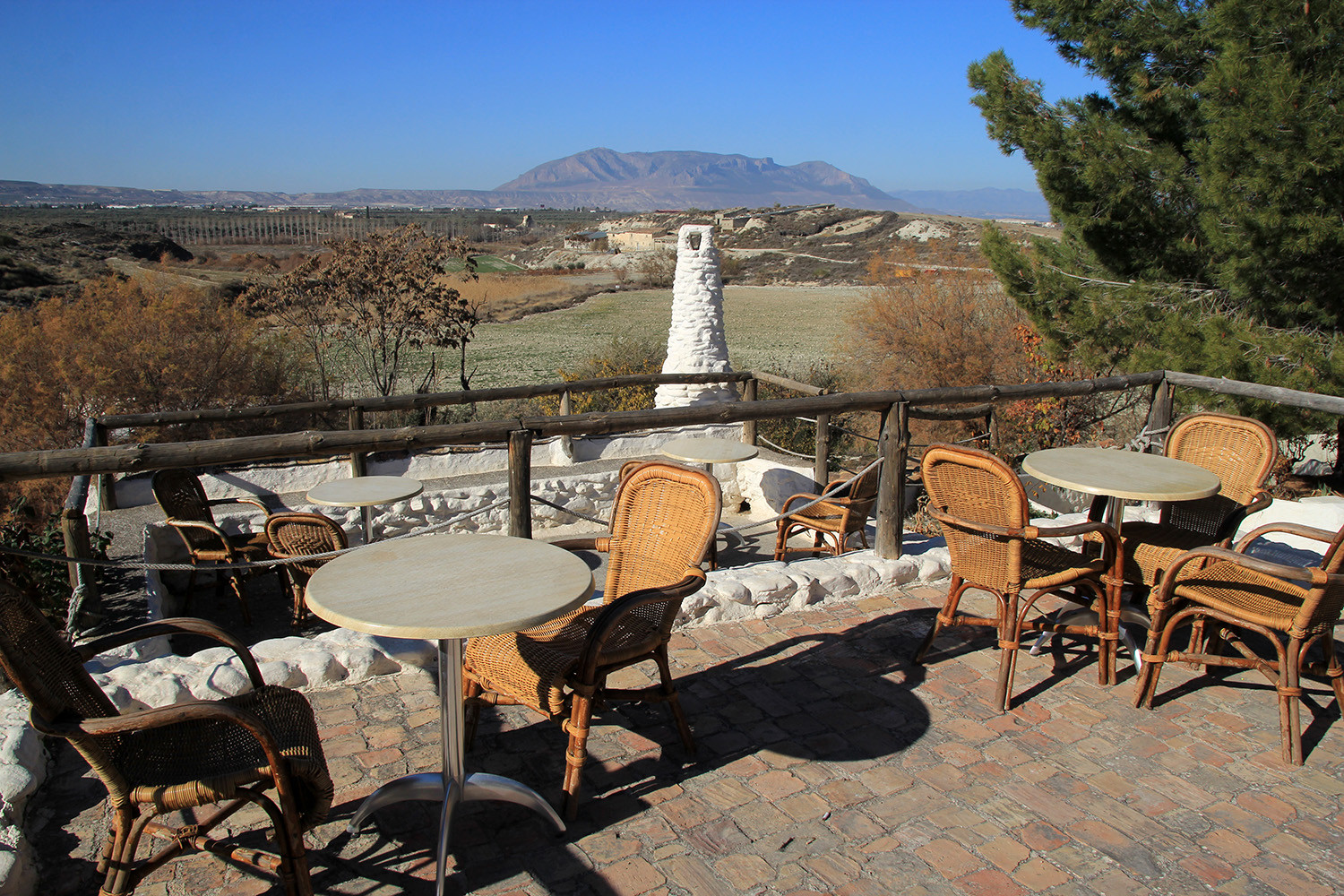 The terrace of the cave restaurant