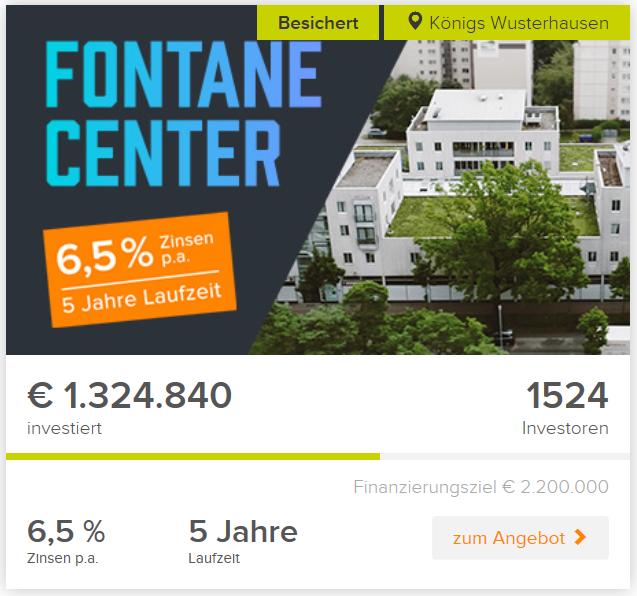 freaky finance, Crowdinvestiment, Crowdinvesting, Bergfürst, Projekt Fontane Center, Screenshot