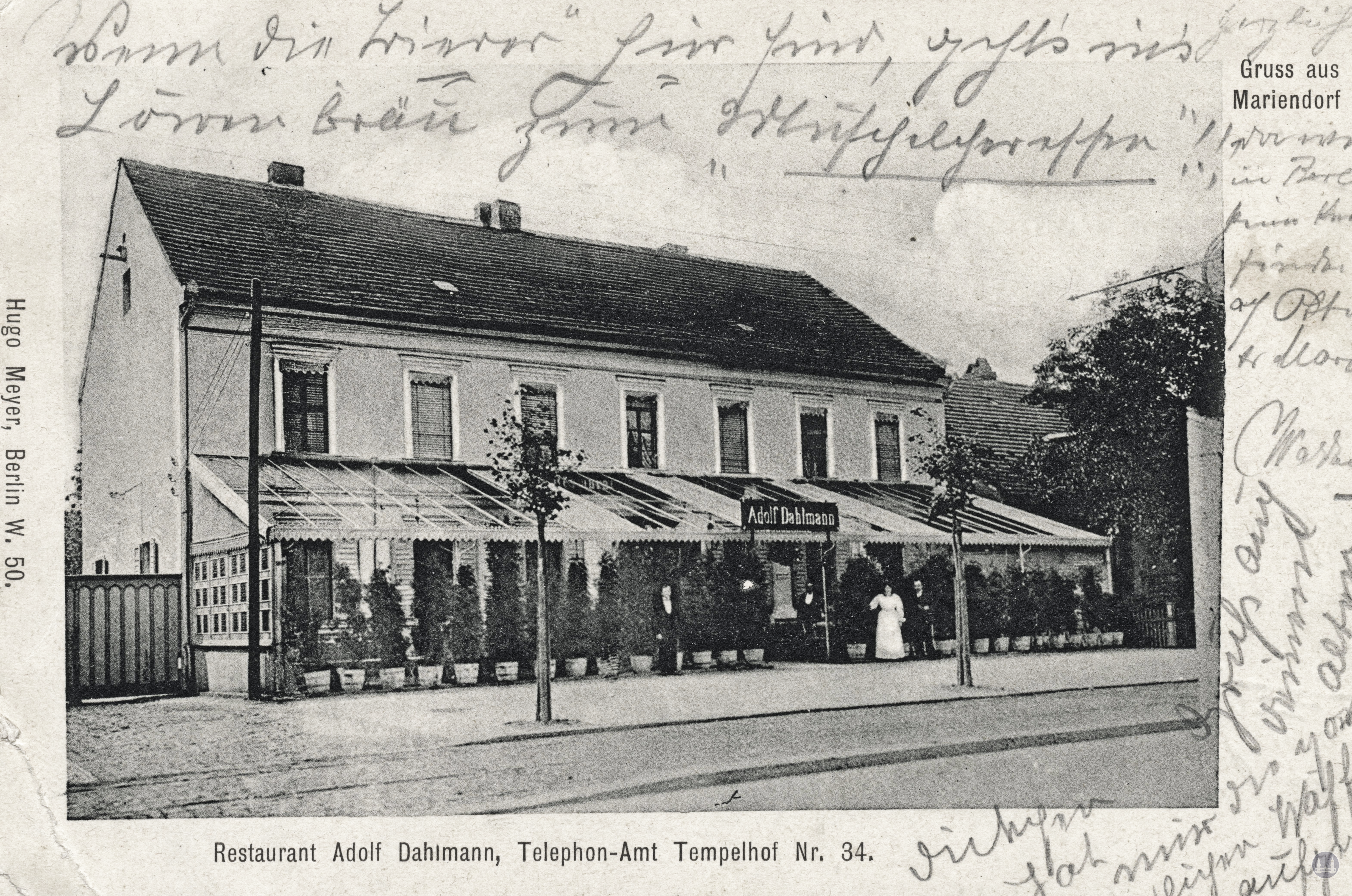 Ehemaliges Restaurant Wilhelm Freiberg Berlin - Mariendorf. Postkarte des zweiten Gebäude.