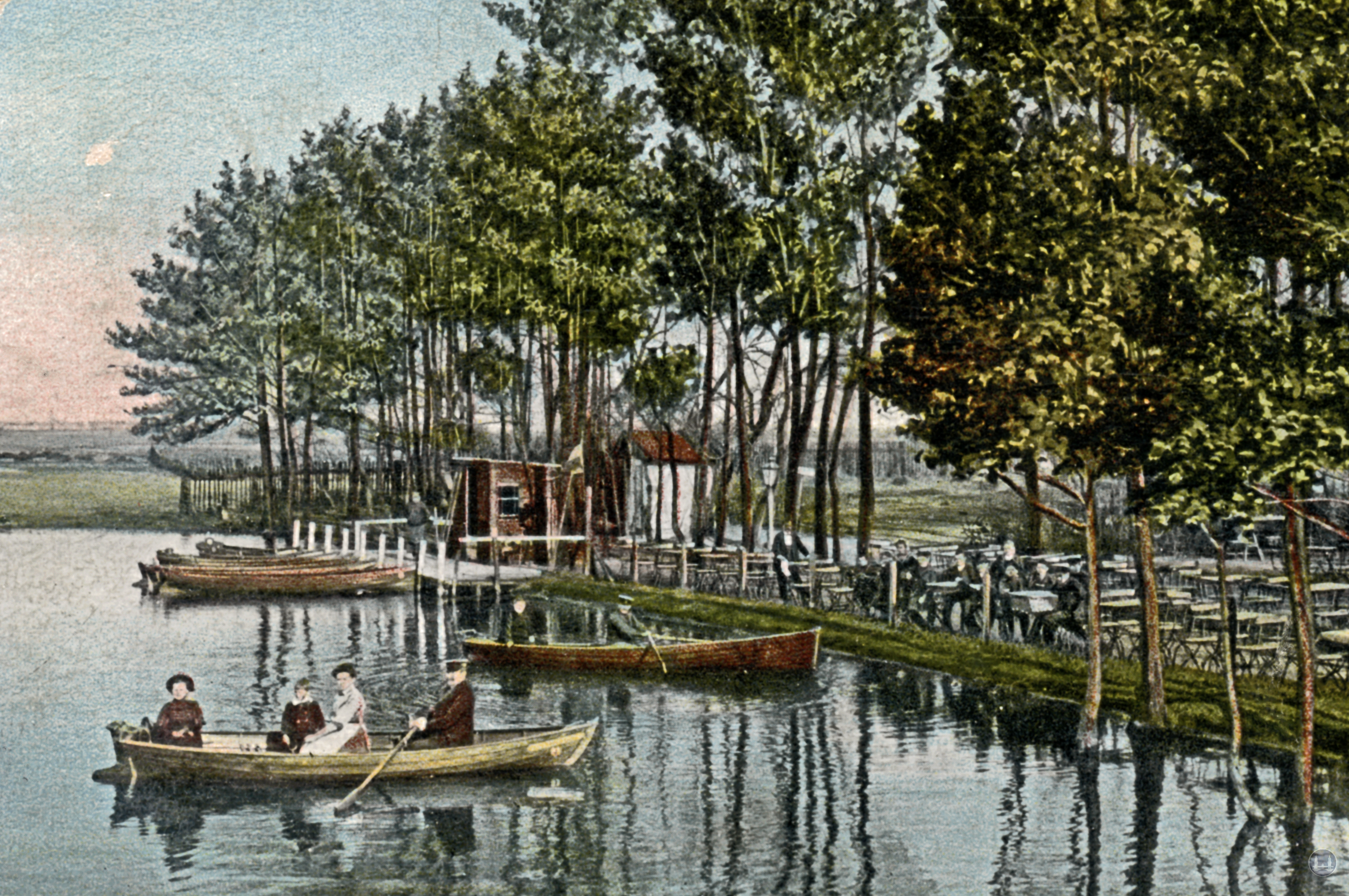 Ehemaliges Restaurant Wilhelm Freiberg Berlin - Mariendorf. Ruderbootverleih des Restaurants Freiberg.