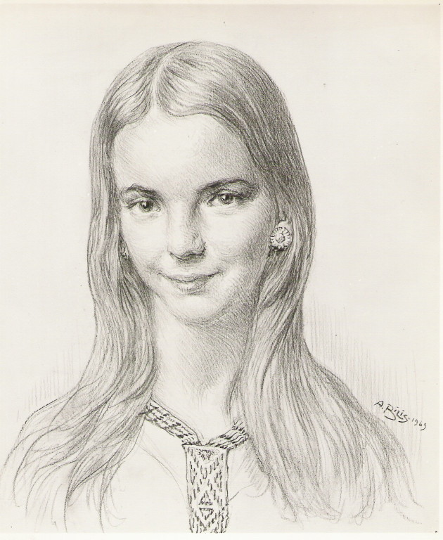 Nadine Boudousquie Bilis sa petite fille 1969 fusain André Aaron Bilis