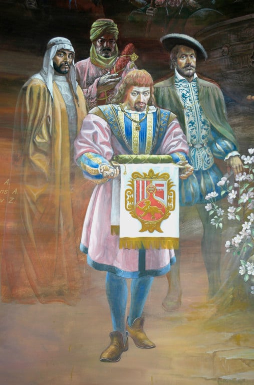 Fresque représentant les timourides, ici l'Ambassadeur d'Espagne, R.Gonzalez de Clavijo, Musée d'Histoire de Tachkent. Peinte en 2001 par A.Alikulov, A.Agahanyans et Z.Gulmetov (photo : Ollagnier, 2008)