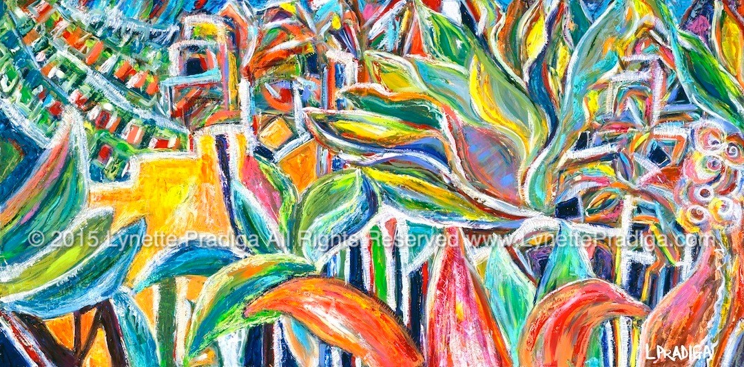 BEHIND POLLI'S #1  OIL ON WOOD 24" X 48"  ORIGINAL: $1900.00 / PRINTS, GICLEES, LIMITED EDITION ORIGINALLY ENHANCED AND REGULAR GALLERY WRAPS ARE AVAILABLE