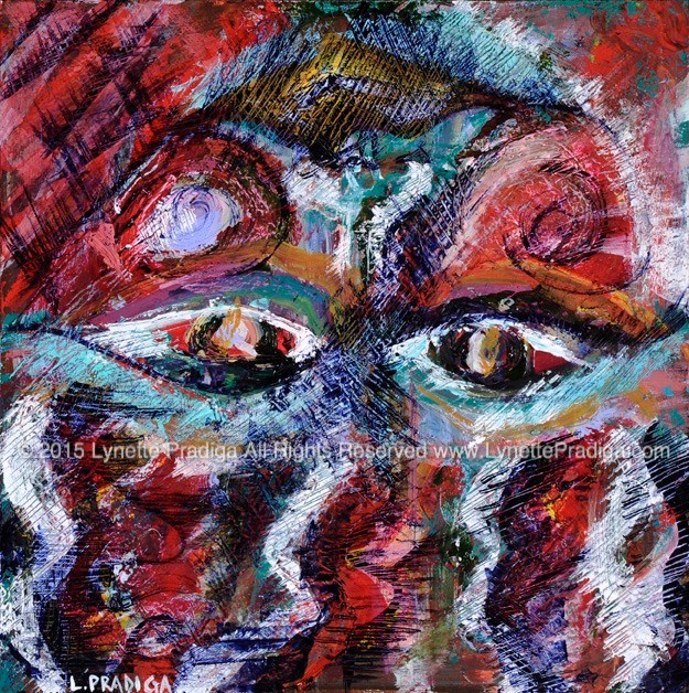 HANGING PELE - "DEVOTIONAL - SHE WOULD HANG UPSIDE-DOWN FOR YOU" - 12" X 12" OIL ON WOOD PANEL -ORIGINAL, PRINTS, GICLEES, LIMITED EDITION ORIGINALLY ENHANCED AND REGULAR GALLERY WRAPS ARE AVAILABLE