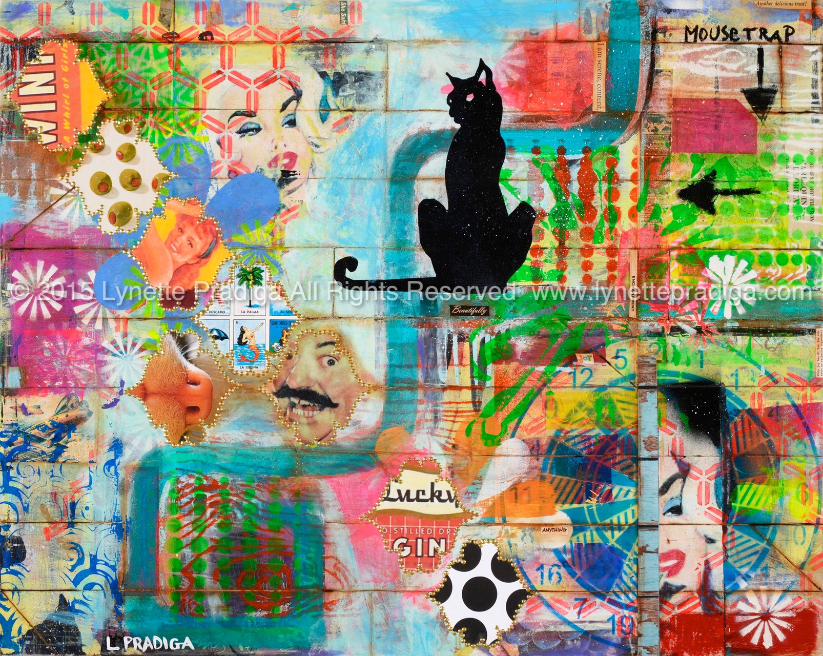 Mouse Trap  -24" x 30" x 2" mixed media  paint & paper on board.