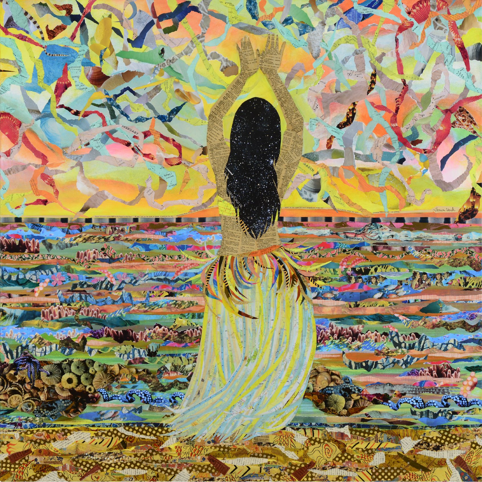 Skyhipster II 48" x 48" x 3" Mixed media Collage on canvas /Original SOLD.  / LIMITED EDITION ENHANCED ORIGINALS AVAILABLE, 2/25 SOLD / also Wood prints, Canvas and Metal prints available