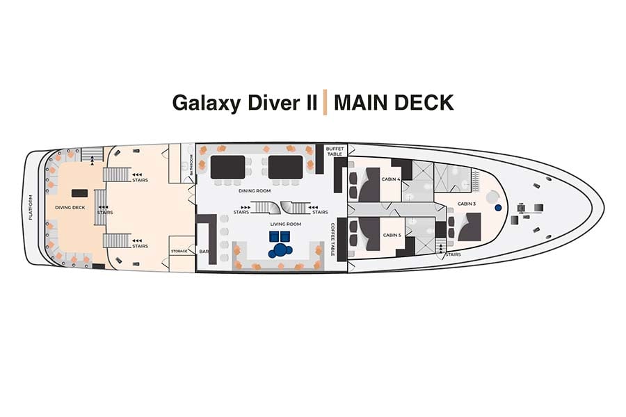 Galaxy Diver II Main deck deckplan - Galapagos Shark Diving Expedition
