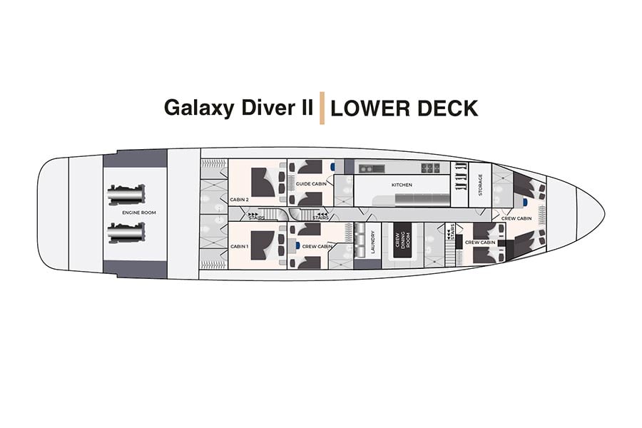 Galaxy Diver II Lower deck deckplan - Galapagos Shark Diving Expedition