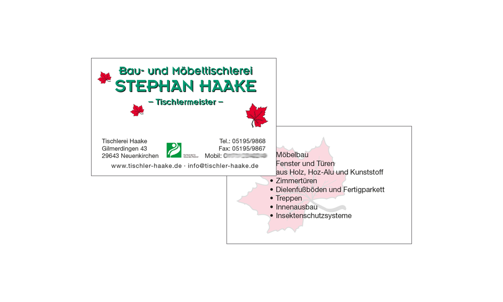 Visitenkarten Tischlerei Haake