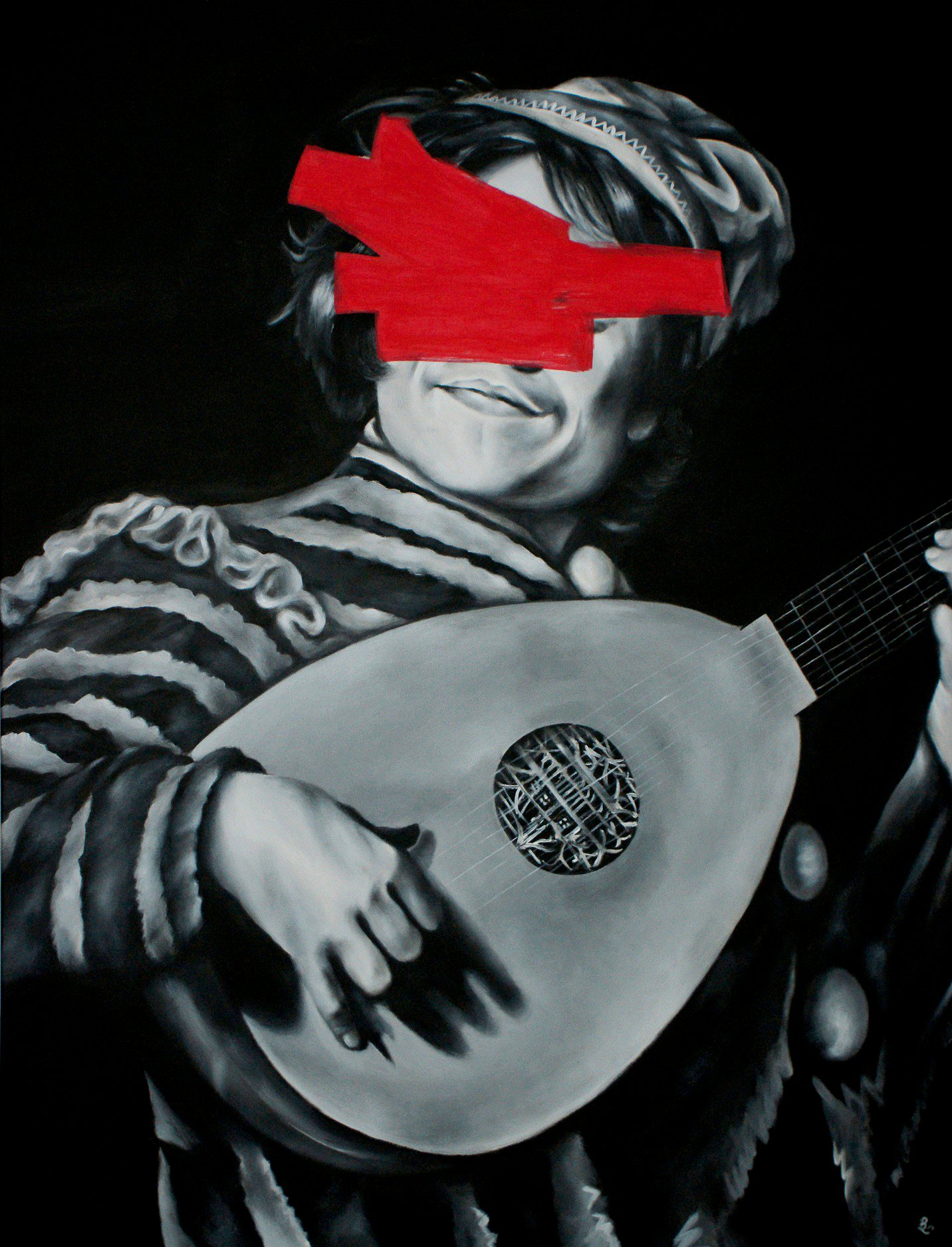 DER EITLE NARR (After Frans Hals), acrylic and liquid chalk on canvas, 130 x 100 cm, 2014