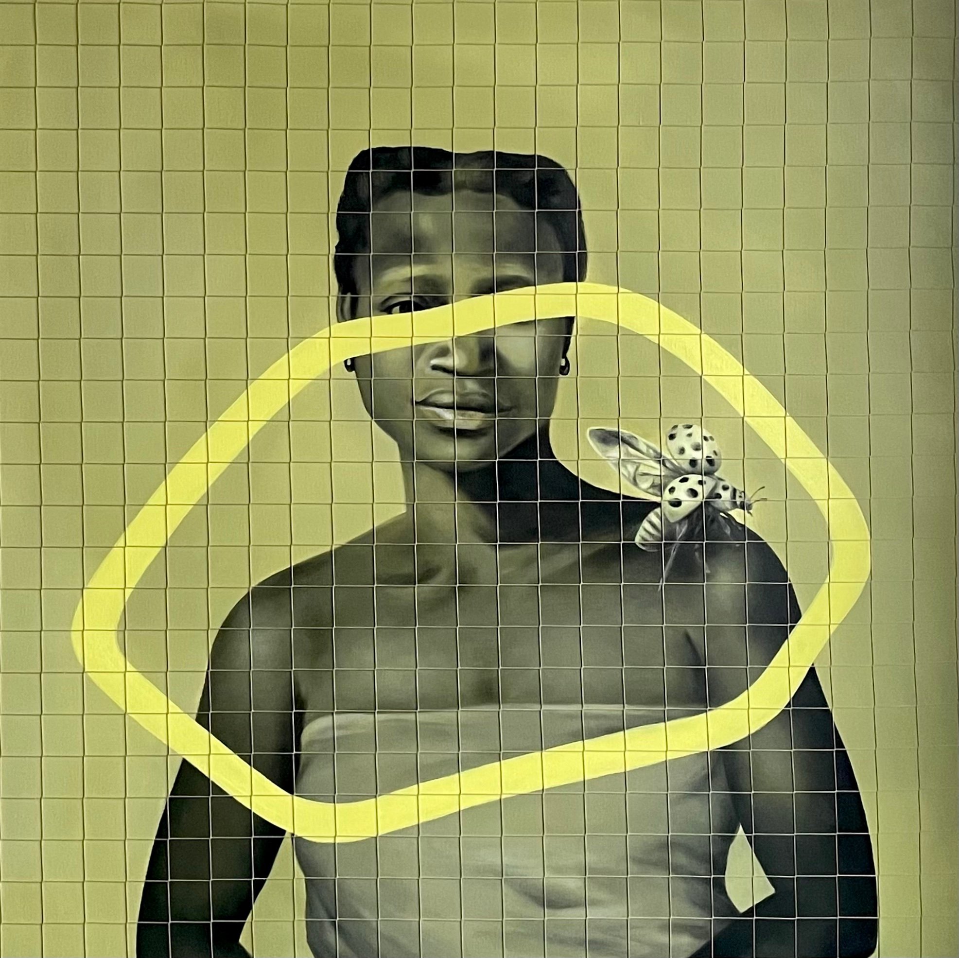 MORNING DEW (After Vallotton), acrylic + polypropylene net on canvas, 120 x 120 cm, 2022